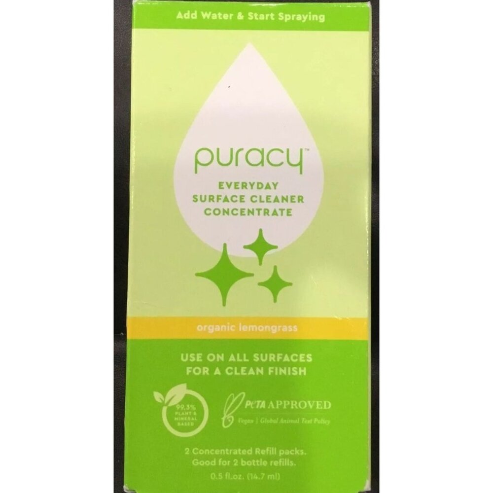 Puracy Everyday Surface Cleaner Concentrate Organic Lemongrass 2 Ct Cleaning